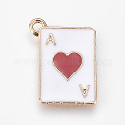 Подвески из эмали и сплава, игральная карта с сердечками, золотые, красные, 19x14x1.2 мм, отверстие : 1.7 мм
