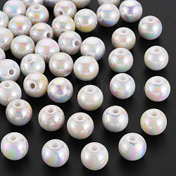 Perline acrilico opaco, ab colore placcato, tondo, bianco, 12x11mm, Foro: 2.5 mm