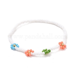 Peinture de cuisson de fleurs de marguerite faites à la main et bracelets extensibles en perles de verre teint, pour femmes filles, saumon clair, diamètre intérieur: 2 pouce (5 cm)