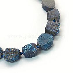 Déposer des brins de perles de cristal de quartz druzy naturels et teints, pépites, bleu plaqué, 13~29x10~23x10~20mm, Trou: 2mm, Environ 15~27 pcs/chapelet, 15.7 pouce