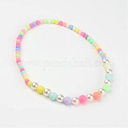 Acrylique imitation de perles diplômé colliers de perles d'enfants, avec opaques perles rondes acryliques, colorées, 16.14 pouce