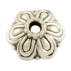 Tibetan Style Alloy Flower Bead Caps, 6-Petal,  Nickel Free & Lead Free, Antique Silver, 11x5mm, Hole: 2mm, about 1110pcs/1000g