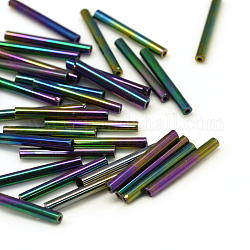 Perline di tromba in vetro, multicolore placcato, 15x2.5mm, Foro: 0.5 mm, circa 5000pcs/scatola