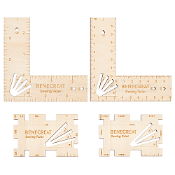 Benecreat 1 セット 木製シームガイド定規セット  キルティング 定規 裁縫 裁縫 テーラークラフト  淡い茶色  4.95~10.1x7.45~10.1x0.27cm  4個/セット