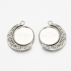 Alloy Pendant Cabochon Settings, Cadmium Free & Lead Free, Rotatable Tray, Flat Round, Platinum, Tray: 18mm, 30.5x26x3.5mm, Hole: 2mm