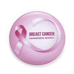 Brustkrebs-Bewusstseinsmonat Brosche aus Weißblech, rosa flaches rundes abzeichen für kleidungstaschen jacken, Platin Farbe, bowknot Muster, 44x7 mm