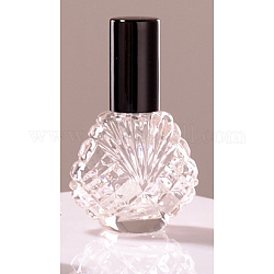Botella de spray de perfume de vidrio vacía con forma de concha, con tapa de aluminio, atomizador de niebla fina, negro, 7.1x4.7 cm, capacidad: 15ml (0.51fl. oz)