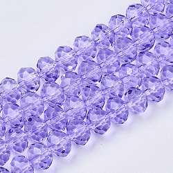 Baking Paint Glass Beads Strands, Faceted Rondelle, Lilac, 8x6mm, Hole: 1mm, about 69pcs/Strand, 16.93 inch(43cm)