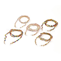 Brillenketten, Halsband für Brillen, mit runden Glasperlen, 304 Hummerkrallenverschlüsse aus Edelstahl und Gummischlaufenenden, golden, Mischfarbe, 27.7 Zoll (70.5 mm)