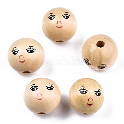 Unfinished Natural Wood Beads, Round with Face, BurlyWood, 21~22mm, Hole: 4mm, about 160pcs/500g