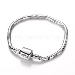 304 fabrication de bracelet de chaînes de serpent rondes en acier inoxydable de style européen, fermoirs européennes, couleur inoxydable, 150x4mm