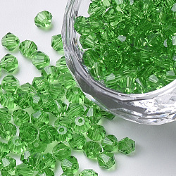 Imitazione 5301 perline bicone, vetro trasparente perline sfaccettate, verde lime, 4x3mm, Foro: 1 mm, circa 720pcs/scatola