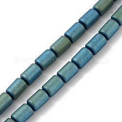 Fili di perline di ematite sintetica non magnetica elettrolitica, smerigliato, colonna, verde placcato, 3.7~3.8x5.8~5.9mm, Foro: 0.8 mm, circa 65pcs/filo, 15.75'' (40 cm)