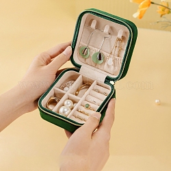 Scatola quadrata con cerniera per riporre gioielli in mini pelle pu, custodia portatile per gioielli da viaggio per anelli, orecchini e collane, verde, 10x10x5cm