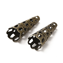 Filigrane Perlenkappen aus Zinklegierung, Kegel, Antik Bronze, 8x22 mm, Bohrung: 2.5 mm, Innendurchmesser: 7 mm, 20 Stück / Beutel