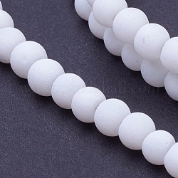 Rubber Glass Bead Strands, Round, White, 4mm, Hole: 1mm