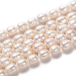 Brins de perles de culture d'eau douce naturelles, riz, bisque, 10~14x9~10mm, Trou: 0.8mm, Environ 30 pcs/chapelet, 13.78 pouce (35 cm)