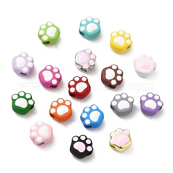 Alloy Bead, with Enamel, Cadmium Free & Nickel Free & Lead Free, Paw Print, Mixed Color, 9x10x6mm, Hole: 2.8mm