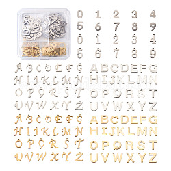 Fashewelry 304 encantos de acero inoxidable, alfabeto y numero, acero color oro y acero, 11x6~12x0.8mm, agujero: 1 mm, 6sets / caja, 124 unidades / caja