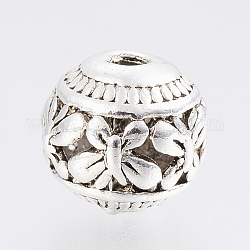 Tibetan Style Alloy Beads, Round with Butterfly, Antique Silver, 8x7.5mm, Hole: 1.5mm