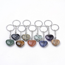 Porte-clés en pierre mélangée synthétique et naturelle, avec les accessoires en fer, cœur, platine, 92mm
