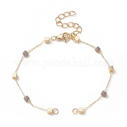 Fabrication de bracelet à maillons cubiques en laiton, avec perle de verre et fermoir mousqueton, pour la fabrication de bracelets lien, or, 6-3/4 pouce (17 cm)