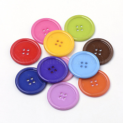 4-Hole Acrylic Buttons, Flat Round, Mixed Color, 38x4mm, Hole: 3mm
