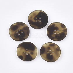 4 bottone in acrilico buche, gommato, rotondo e piatto, marrone noce di cocco, 25.5x4.5mm, Foro: 2 mm
