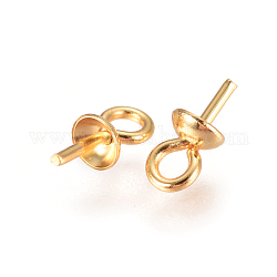 304 Edelstahlbecher Pearl Peg Bails Pin Anhänger, für die Hälfte gebohrt Perlen, golden, 6x3 mm, Bohrung: 1.5 mm, Stift: 0.7 mm