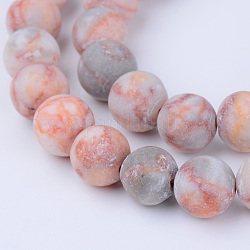 Brins de perles de netstone rouge naturel, ronde, mat, 6~6.5mm, Trou: 1mm, Environ 63 pcs/chapelet, 15.5 pouce