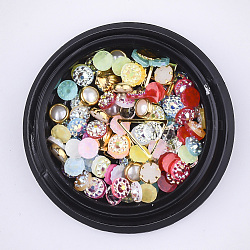 Cabochon in ottone e plastica imitazione perla e resina e strass, nail art accessori decorativi, forme misto, colore misto, 2~9x2~8x0.5~2mm