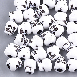 Abalorios de acrílico de estilo artesanal, cráneo, blanco, 10x9x10mm, agujero: 3.5~4 mm, aproximamente 800 unidades / 500 g