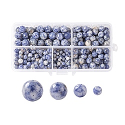 340 Stück 4 Größen natürliche blaue Flecken Jaspisperlen, Runde, 4mm / 6mm / 8mm / 10mm, Bohrung: 0.8~1 mm