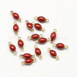 Connecteurs ovales en laiton plaqué or antique, paillettes émaillées, rouge, 4x10.5x3mm, Trou: 1mm