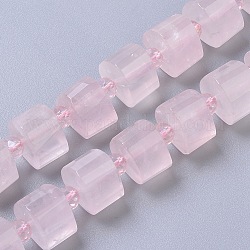 Natürlichen Rosenquarz Perlen Stränge, facettiert, Kolumne, 14~15x14~15x9~11 mm, Bohrung: 1.5 mm, ca. 25~30 Stk. / Strang, 15.35 Zoll (39 cm)