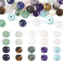 40個10スタイルの天然混合宝石ビーズ  多面カット  ロンデル  8~8.5x6~6.5mm  穴：0.9~1mm  4個/スタイル