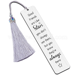 Fingerinspire 3Pcs Stainless Steel Bookmarks, Cardboard Box and Nylon Tassel Big Pendant Decorations, Stainless Steel Color, 125x26mm, 1pc/style