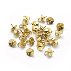 Tasse en laiton pendentif perle bails broches pendentifs, pour la moitié de perles percées, brut (non plaqué), 7x5.5mm, trou: 2 mm, broches: 0.5 mm
