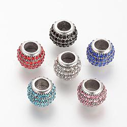 Abalorios de Diamante de imitación de la aleación, Abalorios de grande agujero, rerondana plana, color mezclado, 11.5~12x9.5mm, agujero: 5.5 mm