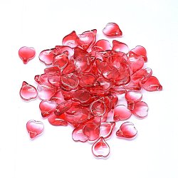 Charms in vetro trasparente, petalo a forma di cuore, Two Tone, rosso, 15x12x4.5mm, Foro: 1 mm