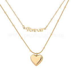 Collares de doble capa de acero inoxidable, collar con colgante de corazón para siempre, dorado, 16.54 pulgada (42 cm)