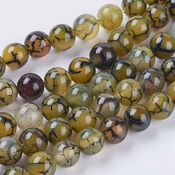 Drago vene agata naturale perline fili, tinto, tondo, oliva, 8mm, Foro: 1 mm