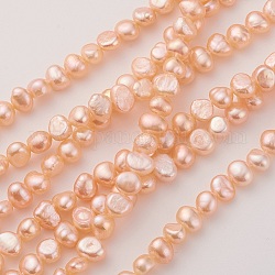 Brins de perles de culture d'eau douce naturelles, pépite, saumon clair, 6~8x4.5~5.5mm, Trou: 0.5mm, Environ 61~64 pcs/chapelet, 34.5 cm