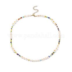 Collar de perlas naturales y millefiori y cuentas de vidrio de semilla para mujer, colorido, 16.93 pulgada (43 cm)