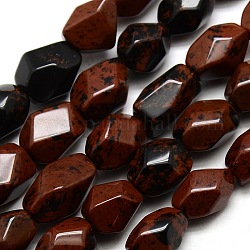 Poligono di mogano naturale perle di ossidiana fili, 12~17x10~13mm, Foro: 1 mm, circa 27pcs/filo, 16.3 pollice