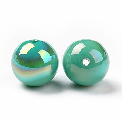 Perles en plastique ABS, de couleur plaquée ab , ronde, aigue-marine moyenne, 16x15mm, Trou: 2mm