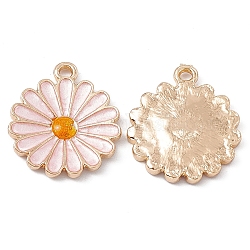 Alloy Enamel Pendants, Light Gold, Flower Charm, Pink, 21x18x2.2mm, Hole: 1.8mm
