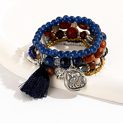7 pièces 7 ensembles de bracelets empilables de style, bracelets extensibles en perles de verre, avec hibou lion en alliage, couleur mixte, diamètre intérieur: 2-3/8~2-3/4 pouce (6~7 cm), 1pc / style