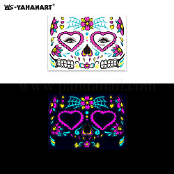 Mask with Flower Pattern Luminous Body Art Tattoos, Removable Temporary Tattoos Paper Stickers, Magenta, 17x12cm