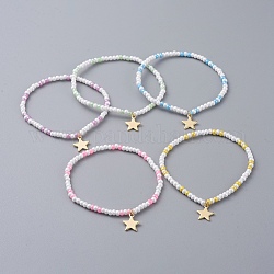 Braccialetti elasticizzati per bambini con perline di vetro, con ciondoli a stella in ottone, colore misto, 2 pollice (5 cm)